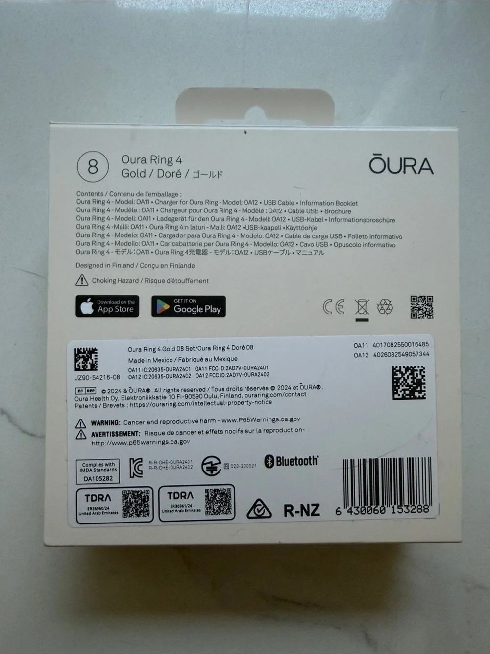 Oura Ring 4 Gold Size 8 NEW IN BOX